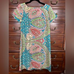Talbots Vintage Silk Paisley Short Sleeve Shift Dress w/ Back Zipper